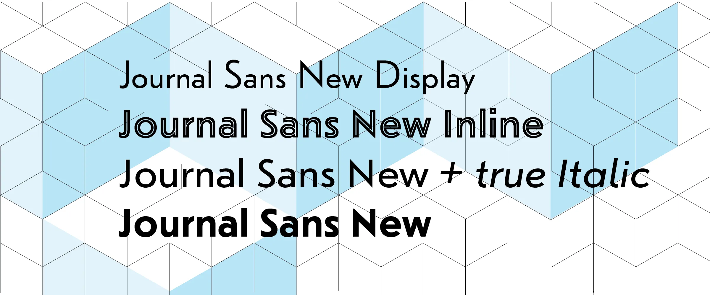 The family shown in Display, Inline, Regular with true Italic, and Bold