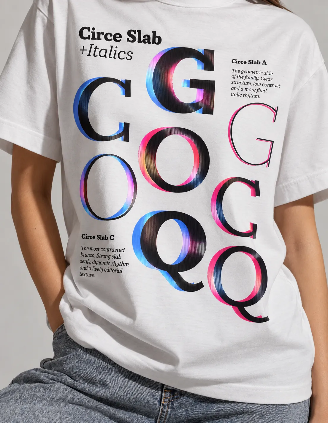 That composition on a t-shirt, printed with a holographic finish