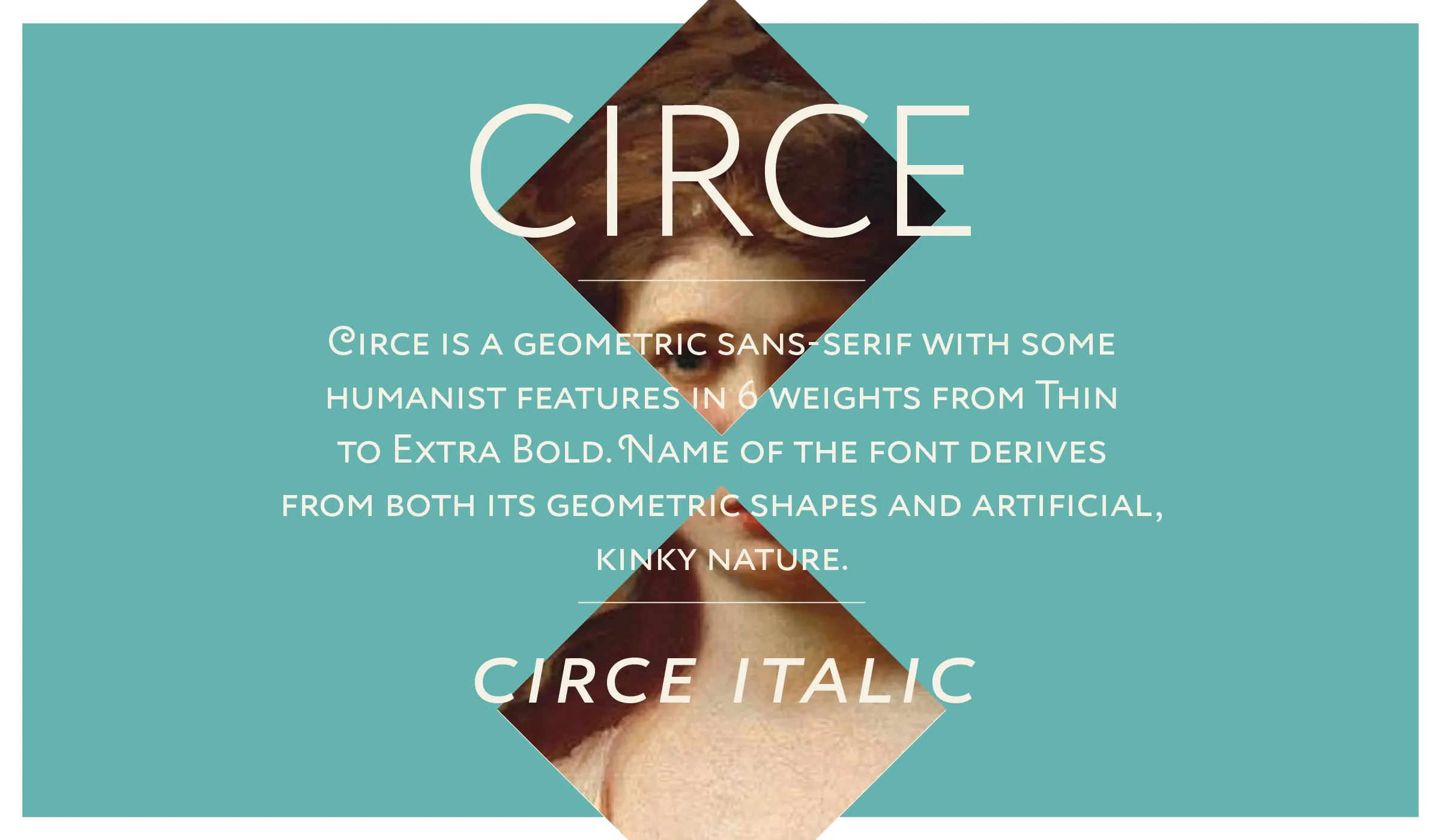 Circe title composition in white on turquoise, with the words Circe Italic below